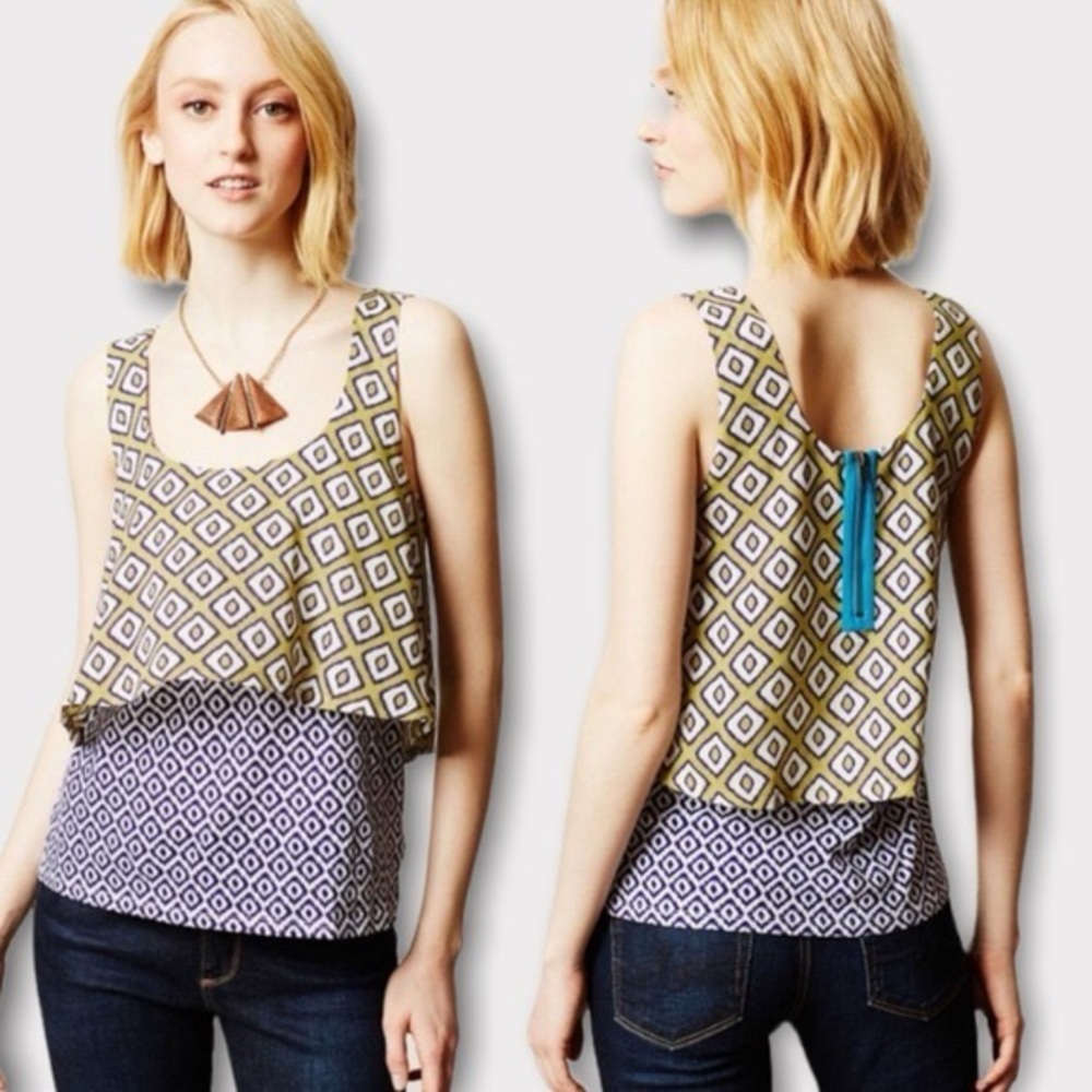Anthropologie Geometric Layered Tank Top - Blue and Green